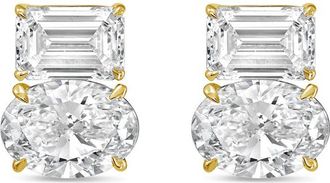 Diana M. Jewels 14kt yellow gold 12.00 cts emerald and oval diamond earrings