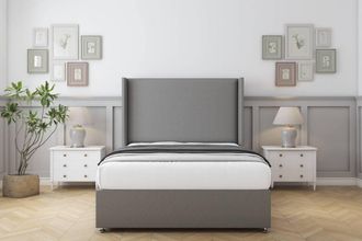 Comfort Beds Madrid Dumfries Divan Set No Drawers-54 Wingback in Light Grey | Size: Double