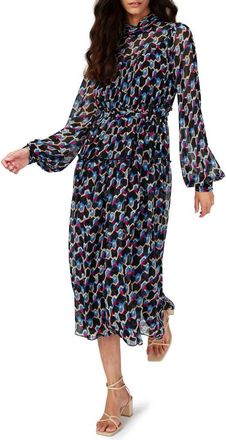 Diane Von F&uuml;rstenberg Kent Geometric Print Long Sleeve Midi Dress in Geo Illusion Med at Nordstrom Rack, Size 12