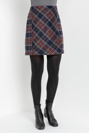 Roman Brushed Check Print Panelled A line Skirt