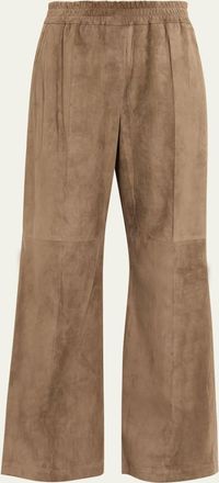 Brunello Cucinelli Suede Wide-Leg Pull-On Trousers