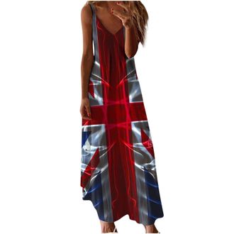 Generic Summer Dresses for Women Casual Dresses Union Jack Dress Sleeveless Maxi Dress Spaghetti Strap Sexy Boho SundressesGirls Dresses Ladies Dresses Sale P