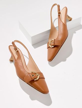 Talbots Tabitha Buckle Nappa Slingback Pumps - Havana Tan - 7 1/2 M Talbots