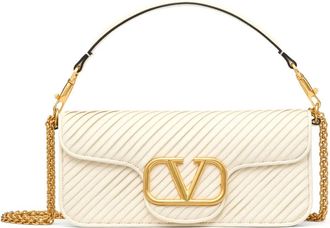 Valentino Garavani Loc&ograve; textured shoulder bag - women - Lambskin/Calf Leather/Calf Leather/Metal - OS - Neutrals