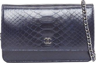 Chanel Navy Blue Leather Timeless Classic Flap Wallet On Chain (Authentic Pre- Loved)