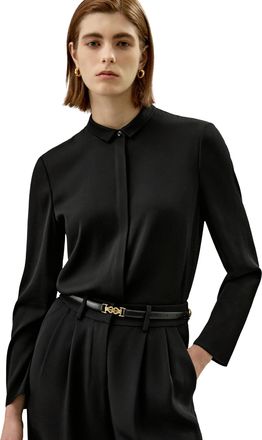 LilySilk 22MM Womens Silk Blouse Long Sleeve Button Down Silk Shirts Dressy Casual Ladies Classic Mulberry Silk Tops(Black,L)