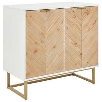 Beliani Beliani - Aparador Blanco Madera Clara Dorado 80 X 40 Cm Mdf 2 Puertas Estantes Dormitorio Alaska