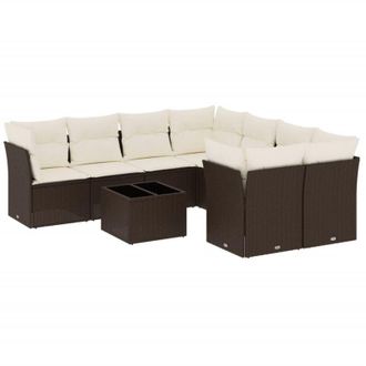 vidaXL Set De Sof&aacute;s De Jard&iacute;n 9 Pzas Y Cojines Rat&aacute;n Sint&eacute;tico Marr&oacute;n Vidaxl