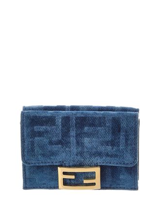 Fendi Fendi Micro Trifold Flocked Denim Wallet