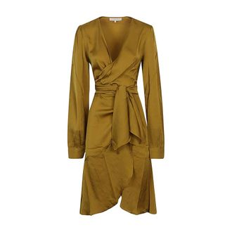 Nouvelle/Silk95Five Gouden V-hals Wijdvallende Jurk - Dames - Wikkelkleedje - Groen - XS - Kleedjes