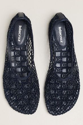 Lola Cruz Sequined Mesh Ballet Flats