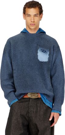 Diesel Wool-blend jumper with mock pocket - Knitwear - Man - Blue