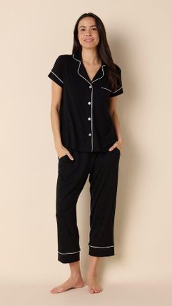 The Cats Pajamas Pima Knit Cropped Pajama Set in Midnight at Nordstrom, Size X-Small