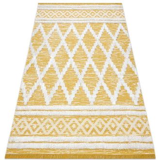 RugsX Rugsx - Alfombra Eco Sisal Boho Moroc Diamantes 22297 Franjas - Dos Niveles De Vell&oacute;n Amarillo / Crema, Alfombra Reciclada Yellow 136x190 Cm