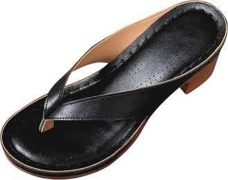 Generic Momolaa Heels Flip-Flops for Women UK Size 7.5 Thong Sandals Heeled Mules Chunky Block Heeled Slides Comfort Open Toe Slip on Clip Toe Sandals Summer 