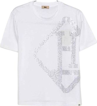 Herno White Crew Neck Sequin Logo T-Shirt