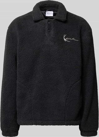 Karl Kani Teddyfell Sweatshirt mit Umlegekragen und Knopfleiste in Black, Gr&ouml;&szlig;e XS
