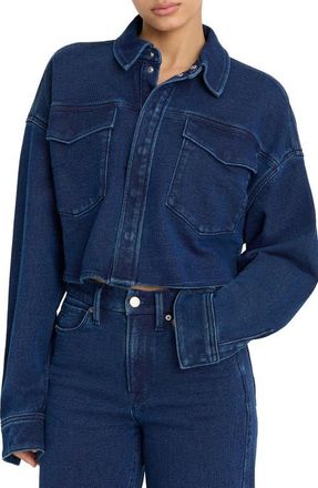 Good American Jeanius Crop French Terry Jacket in Indigo377 at Nordstrom, Size X-Small