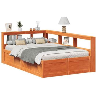 vidaXL Vidaxl - Cama Con Estanter&iacute;a Sin Colch&oacute;n Madera Maciza Marr&oacute;n 140x190 Cm