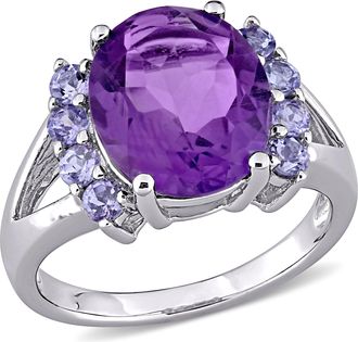 Mimi & Max 4 3/5ct TGW Oval Cut Amethyst and Tanzanite Split Shank Ring in Sterling Silver