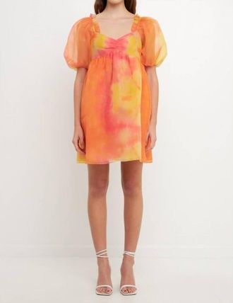 endless rose Organza Tie-Dye Babydoll Dress In Orange/pink