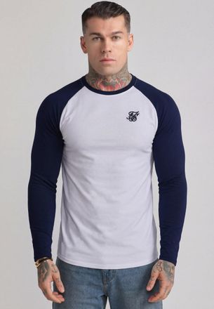 Siksilk Mens White,Navy LS Muscle Fit T-Shirt XL