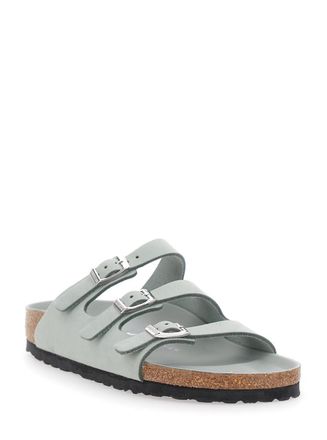 Birkenstock Florida Green Sandals With Buckle With Logo In Leather Woman