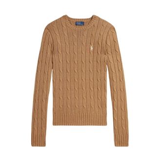 Polo Ralph Lauren Kabelgebreide katoenen trui met ronde hals - Dames - Ronde hals truien - Bruin - XS - Katoen - Truien & Vesten