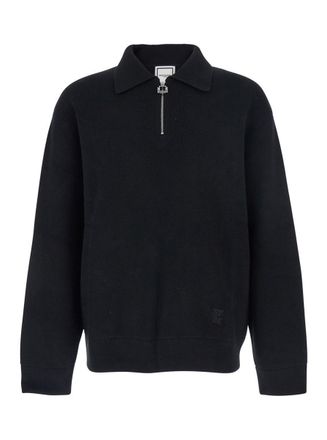 Wooyoungmi Black Sweater With Logo Patch On The Front And Logo Lettering On The Rear In Wool Blend Man
