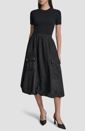 DKNY Mixed Media Cargo Pocket Midi Dress in Black at Nordstrom, Size Xx-Small