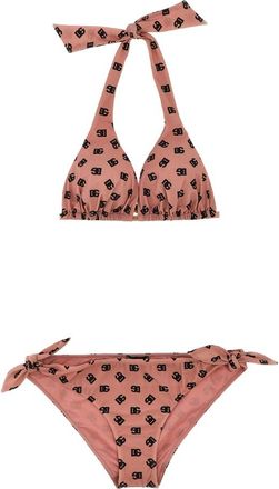 Dolce & Gabbana Badmode, Dames, Veelkleurig, L, All-over logo print stretch triangel bikini