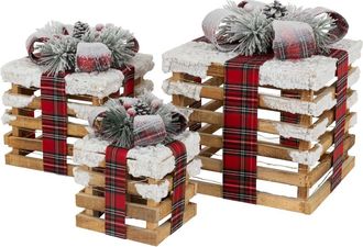 ECD Germany Set de 3 cajas de regalo LED nevada decorativas para &aacute;rbol de Navidad