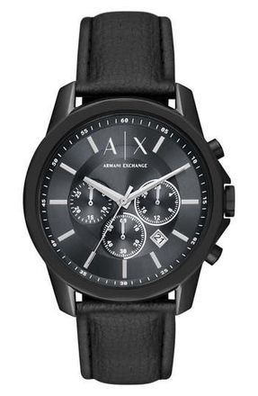 A|X Armani Exchange Chronograph Leather Watch, 44mm in Black at Nordstrom Rack