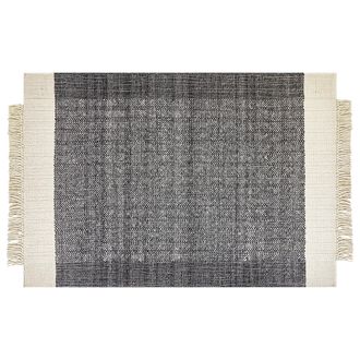 Beliani Alfombra De Lana Negro Blanco Crema 160 X 230 Cm Hecho A Mano Borlas Atlanti