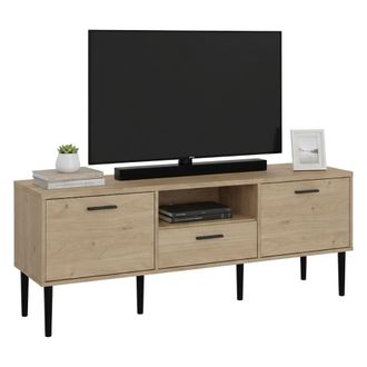 Dmora Dmora - Mueble De Televisi&oacute;n Honorine, Aparador De Sal&oacute;n, Mueble Bajo Para Tv, Base De Pared Equipada, 147x40 H57 Cm, Roble