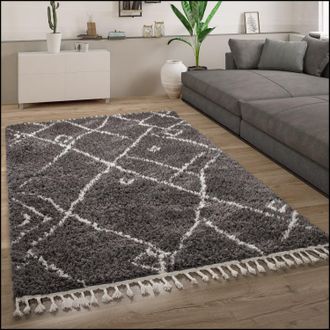 Paco Home Alfombra Sal&oacute;n Pelo Largo Shaggy Escandinava Flecos Mullida Moderna 140x200 Cm, Antracita 2 - Paco Home