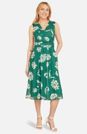Yumi Floral Print Stretch Mesh Dress in Green at Nordstrom, Size 16