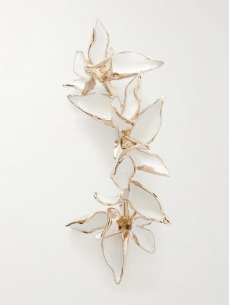 Erdem Spilla In Metallo Dorato E Smalto Flower - Bianco
