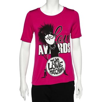 Love Moschino Magenta Printed Modal Knit T-Shirt
