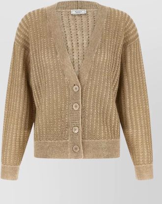 PESERICO lam&eacute; cardigan long sleeves v neck ribbed