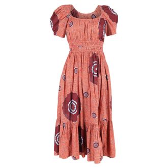 Ulla Johnson Printed Puffed-Sleeve Midi Dress in Multicolor Cotton