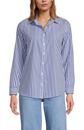 Lands End No Iron Supima Cotton Long Sleeve Shirt in White/cobalt Blue Stripe at Nordstrom, Size 10P