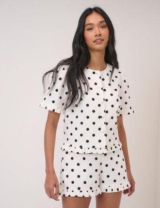 Nobody's Child White Polka Dot Tailored Top