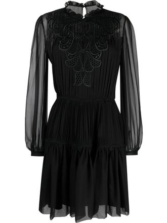 Alberta Ferretti long-sleeve silk shift dress - Black