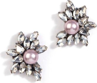 Deepa Gurnani Sahana Imitation Pearl Stud Earrings in Gunmetal at Nordstrom