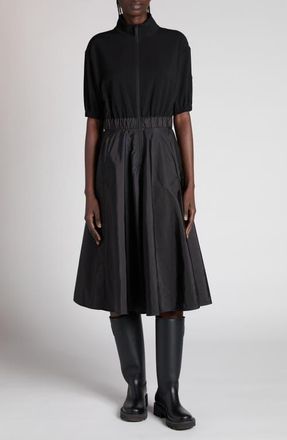 Moncler Mixed Media A-Line Dress in Black at Nordstrom, Size 10 Us