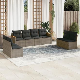 vidaXL Vidaxl - Set De Sof&aacute;s De Jard&iacute;n 8 Pzas Y Cojines Rat&aacute;n Sint&eacute;tico Gris
