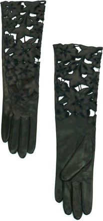 Portolano Long Leather Gloves with floral design in Black at Nordstrom, Size X-Large