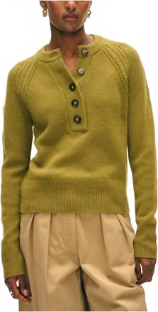White + Warren Cashmere Luxe Henley Sweater In Bright Olive