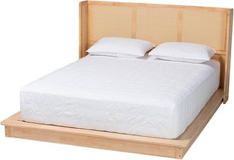 Baxton Studio Glennis Japandi Wood Queen Size Platform Bed With Woven Rattan